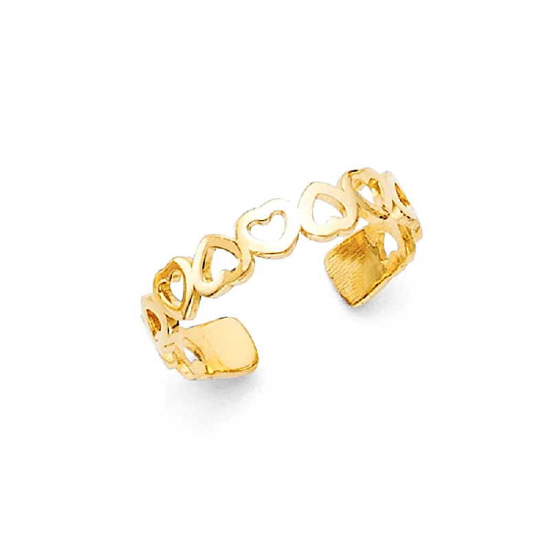 Rings For Velvet Galas-14K Solid Gold Hearts Toe Ring - Size 4