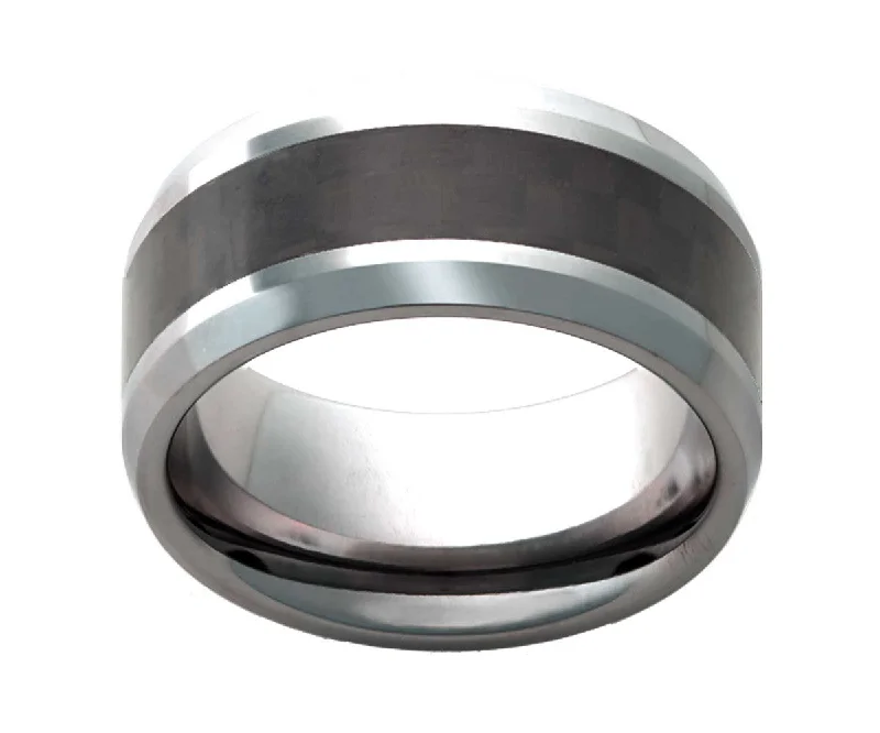 Lasting Gleam Rings-Beveled Tungsten Carbon Fiber Ring