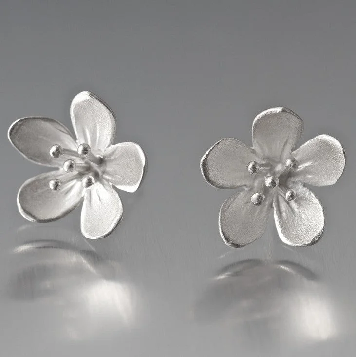 Earrings For Sand Glow-Large Apple Blossom Sterling Silver Post Earrings