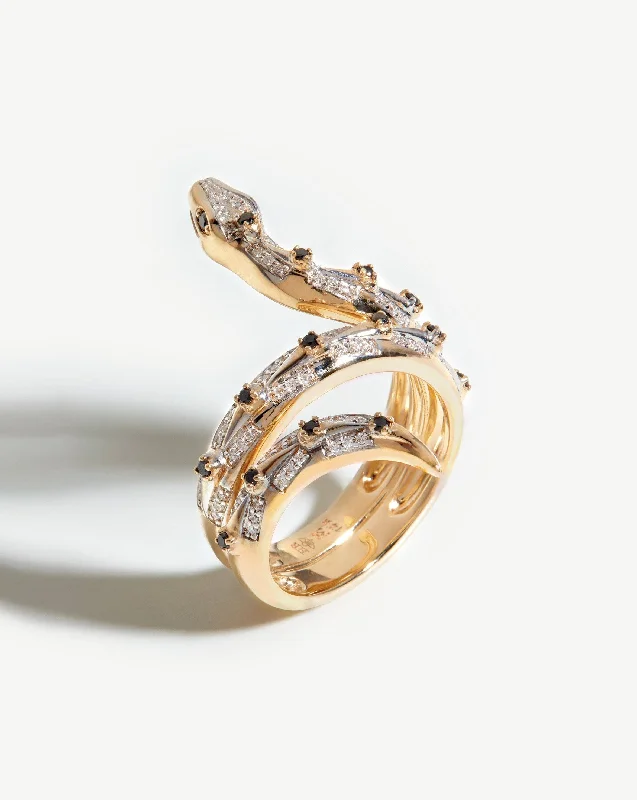 Rings For Polished Looks-Harris Reed Fine Coiled Serpent Ring | 14ct Solid Gold/Diamond