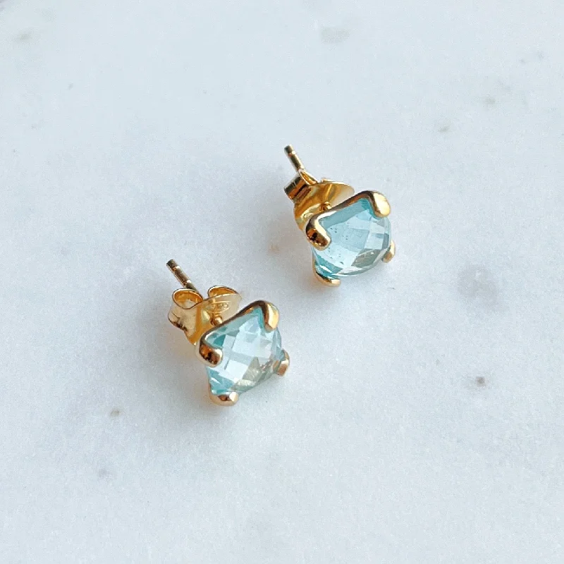 Fresh Earrings Reuse-Gemstone Cushion Stud Earrings: Blue Topaz