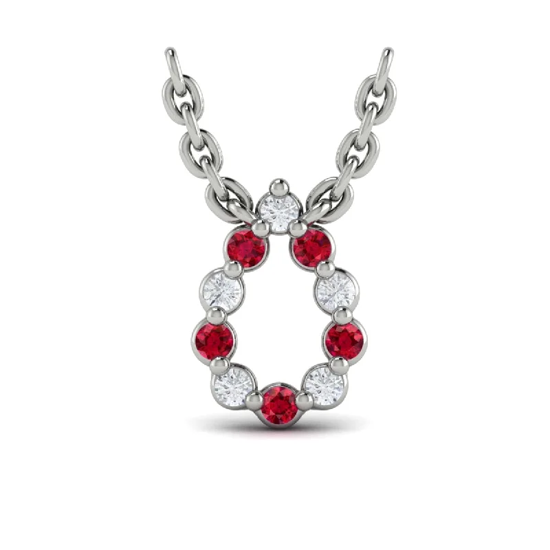 Necklaces Build Ratings-Diamond and Ruby  Open Teardrop Pendant Link Necklace