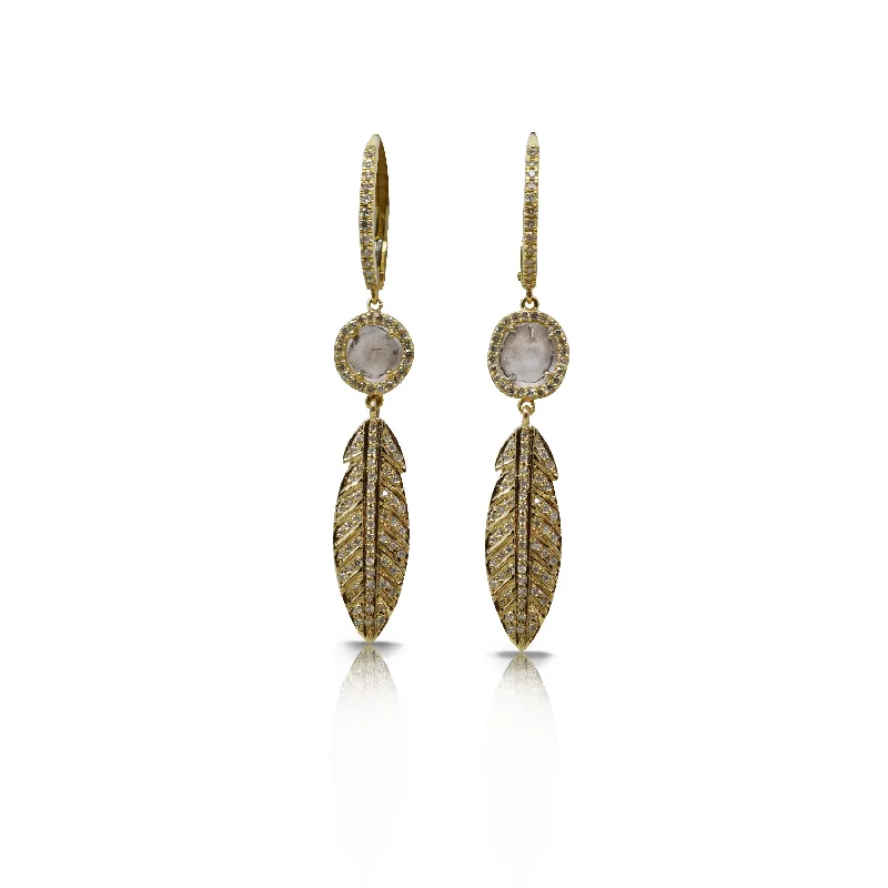 Earrings For Seasoned Holes-14k Gold Feather Drop Earrings