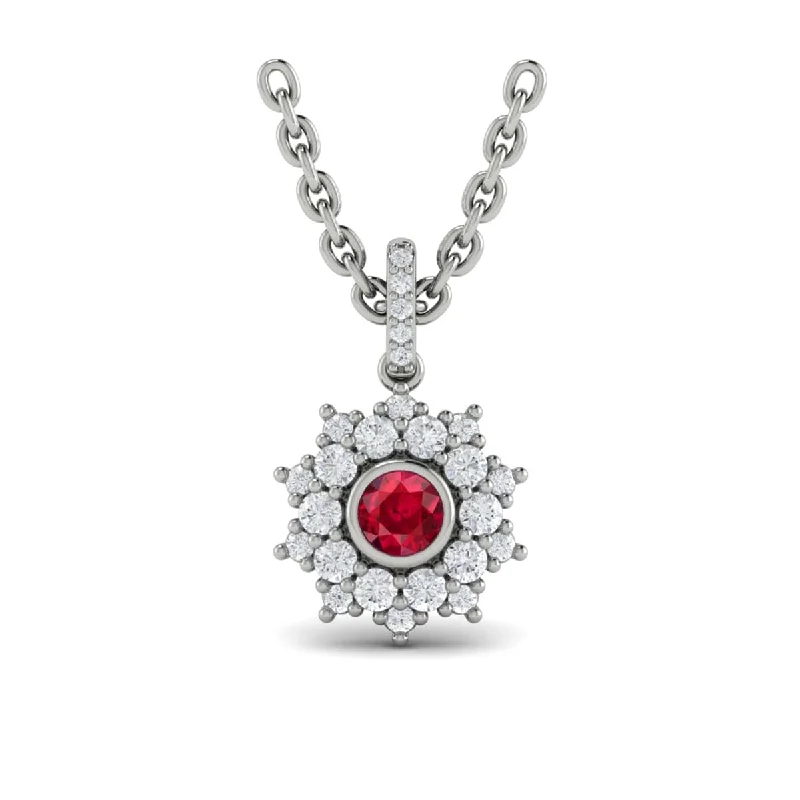 Necklaces Stay Rating-Diamond Star Cluster and Ruby Pendant Necklace