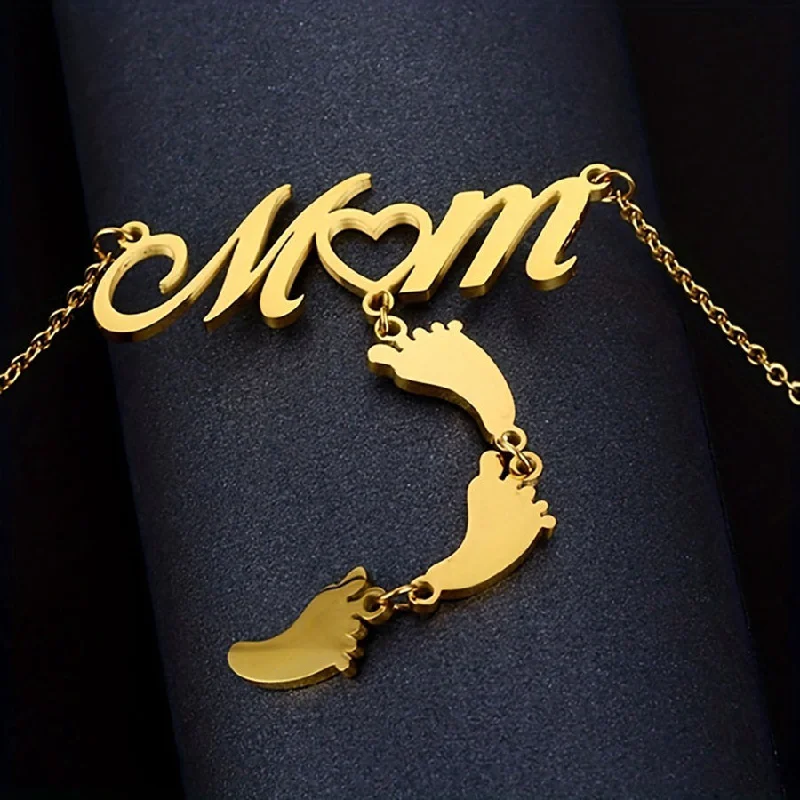 Necklaces For Coast Glow-Mama Simple Style Letter Footprint Stainless Steel Plating 18k Gold Plated Pendant Necklace