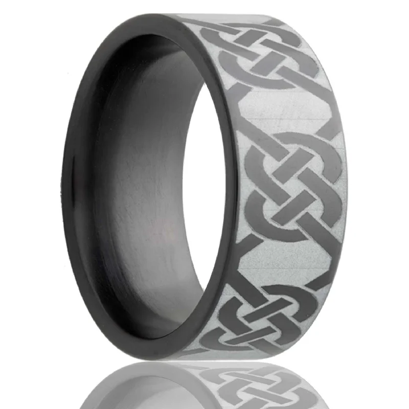 Rings For Solo Flash-Flat Zirconium Band with a Laser Pattern