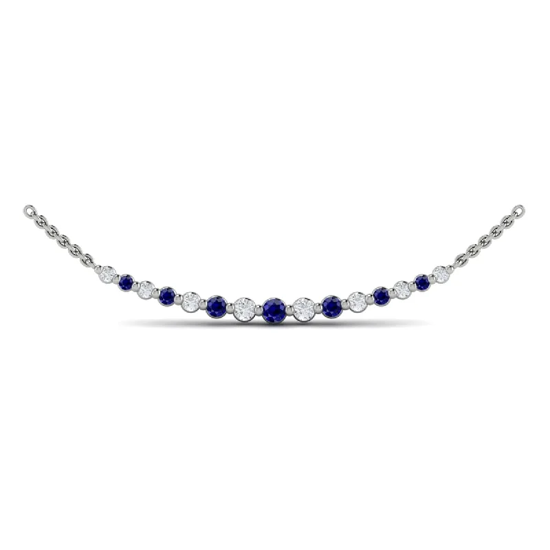 Unique Necklaces Art-Diamond and Blue Sapphire  Curved Bar Necklace