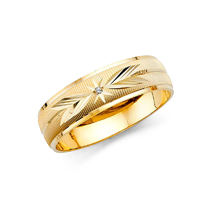 Score Rings For Budget Bliss-14K Solid Gold 6mm Men's CZ Star and Arrows Wedding Band