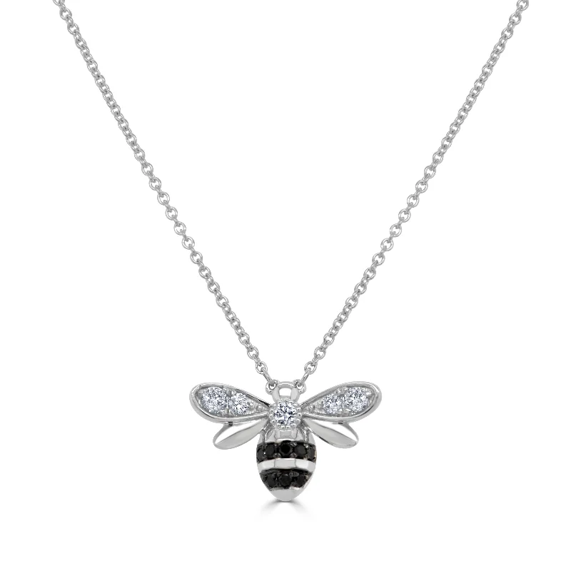 Deal Necklaces Online-14K Gold Black & White Diamond Bumble Bee Necklace