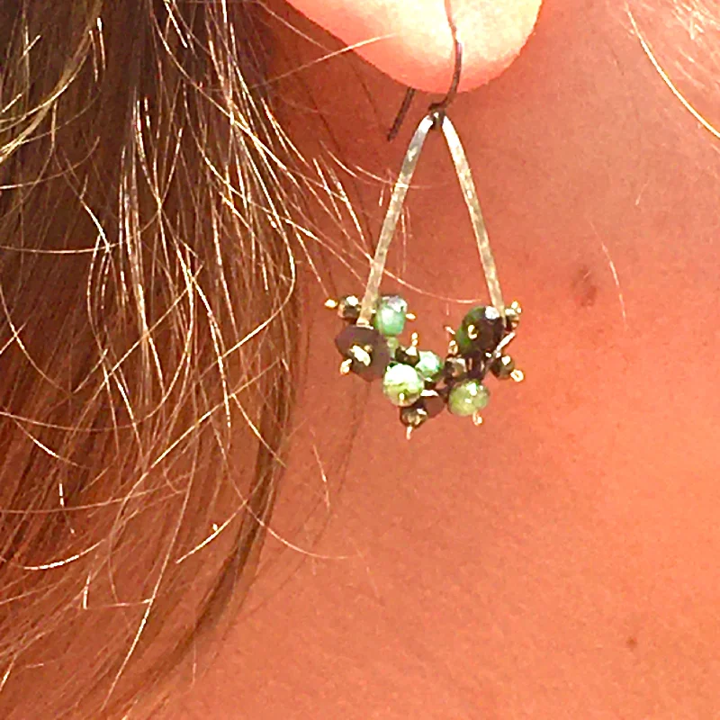 Earrings Flair Ideas-Emerald and Pyrite Beaded Earrings on Hammered Gold