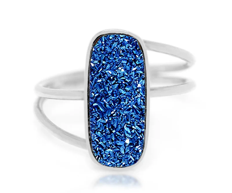 Rings For Subtle Pop-Double Twist Rectangle Blue Druzy Ring