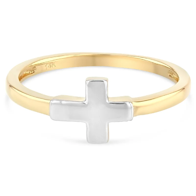 Rings For Veteran Hands-14K Solid Gold Simple Religious Cross Ring