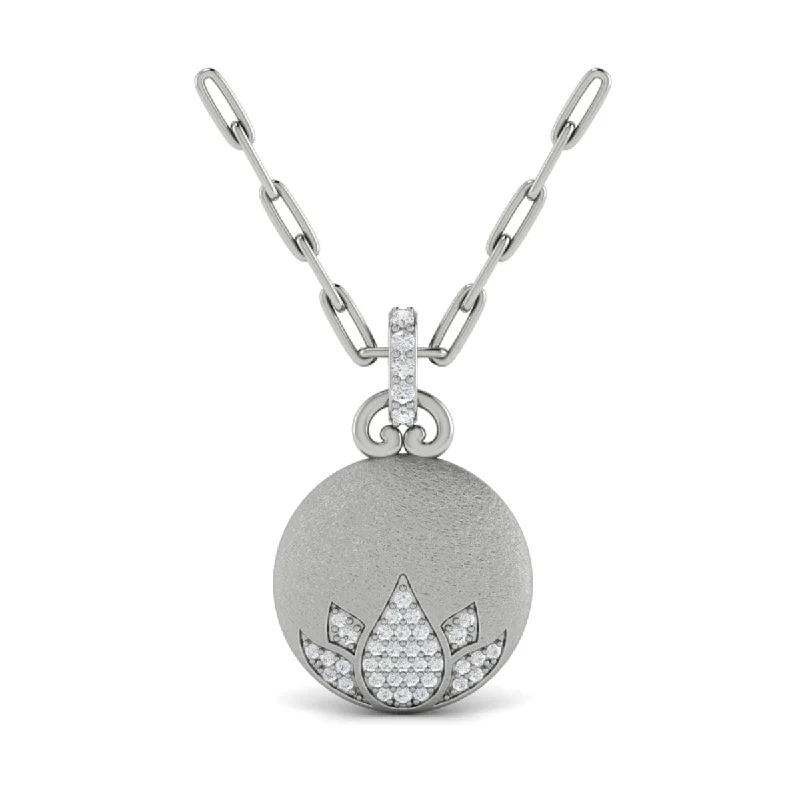 Necklaces Buff Routine-Diamond Lotus Flower Pendant Link Necklace