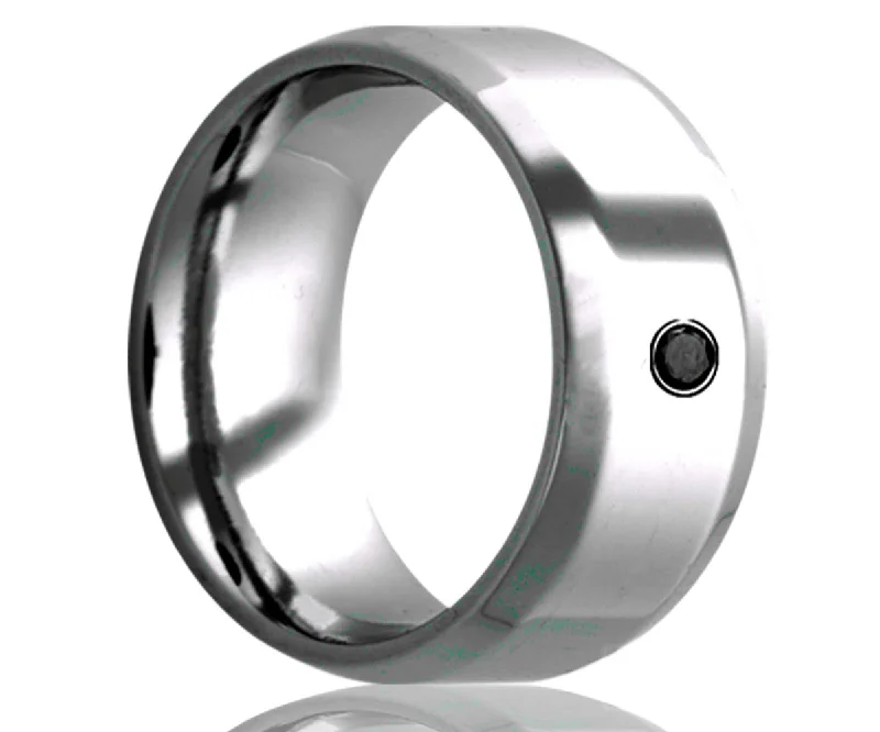 Muted Rings For Stealth-Men's Beveled Edge Tungsten Black Diamond Ring