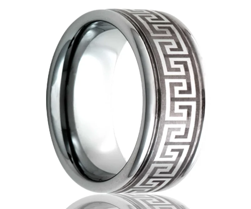 Rings Cling Comfort-Men's Deep Groove Tungsten Ring With Laser Pattern