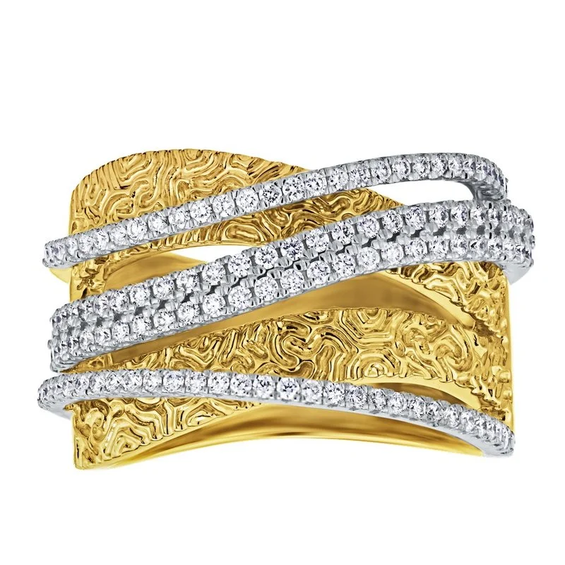 Rings For Soggy Seasons-14k Two-Tone Gold Multi Row Diamond Fashion Ring