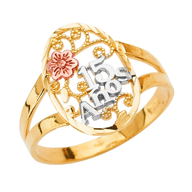 Rings For Curious Tots-14K Solid Gold Quinceanera Flower Ring