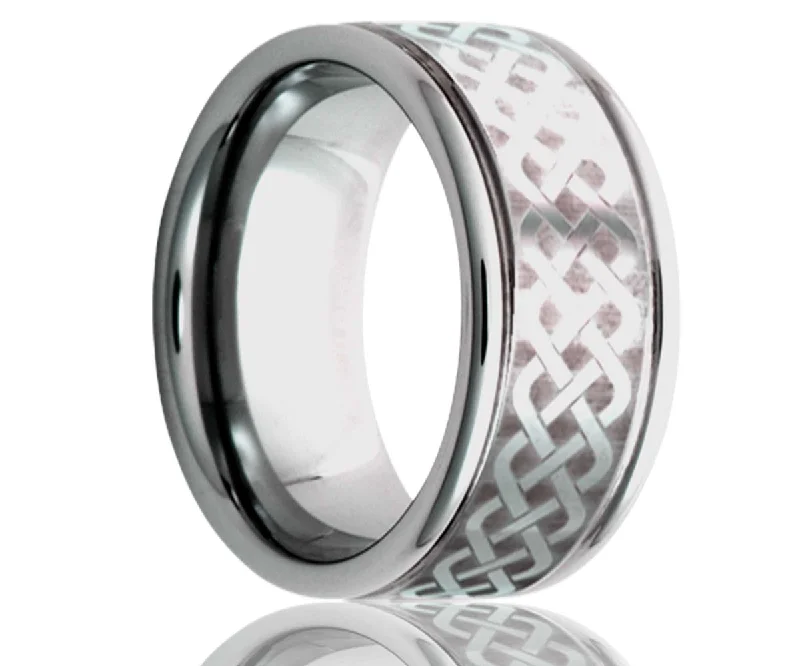 Rings For Wave Gleam-Cobalt Deep Groove Laser Engraved Weaved Ring