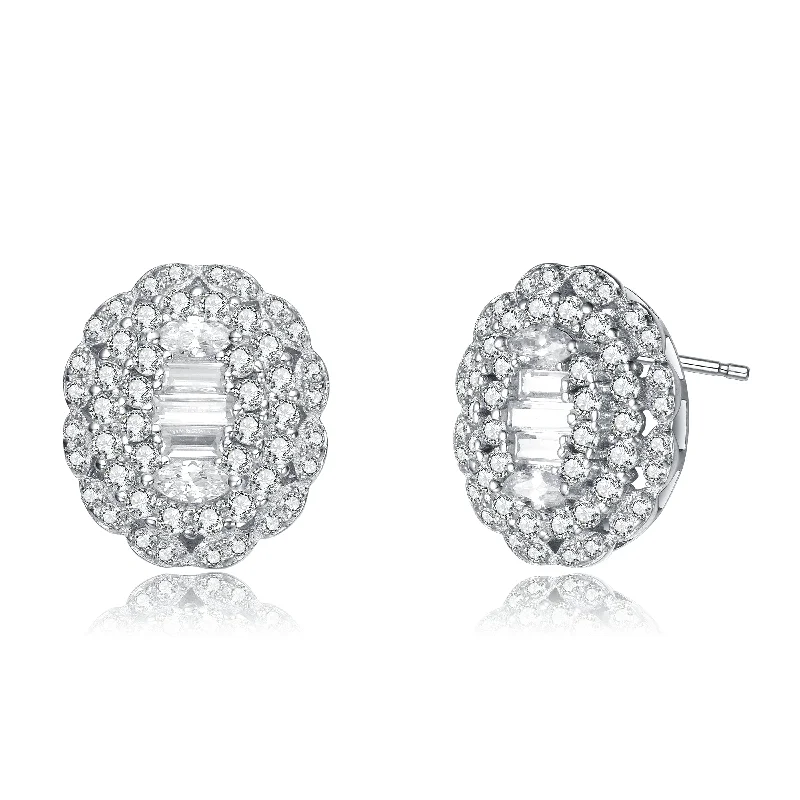 Earrings Ease Hints-Rhodium-Plated Sterling Silver Cubic Zirconia Stud Earrings