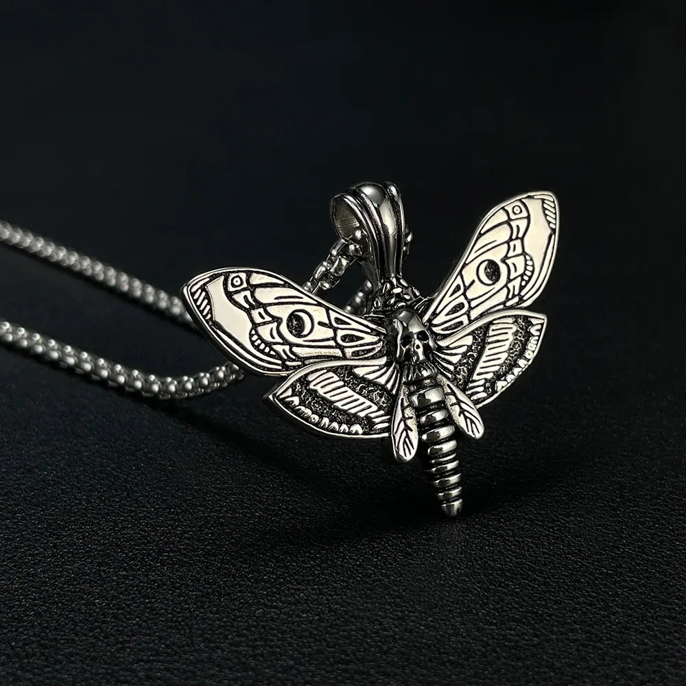 Necklaces For Deep Glow-Hip-Hop Retro Punk Moth Skull Stainless Steel Men'S Pendant Necklace