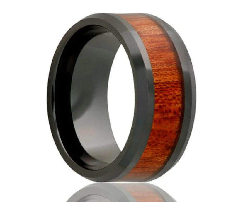 Rings With Coiled Accents-Black Diamond Ceramic Blood Wood Ring