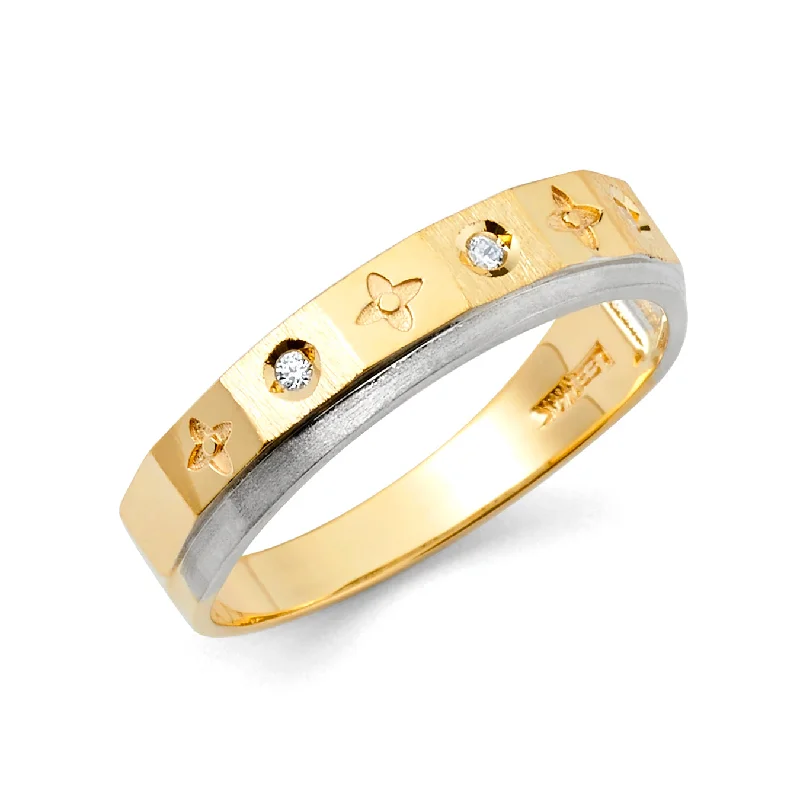 Rings With Suspended Charms-14K Solid Gold CZ Men's Wedding Band