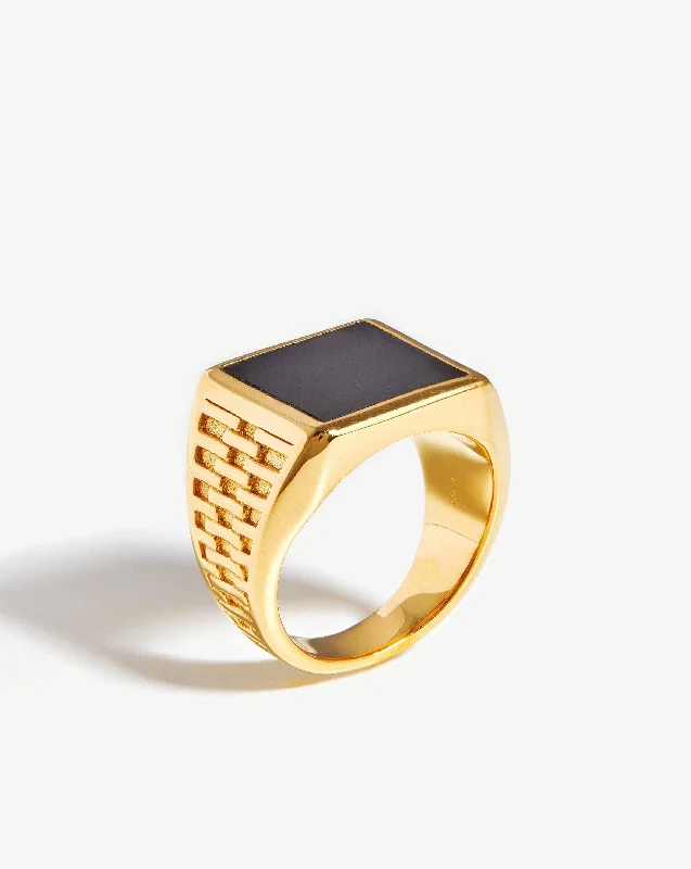 Rings Slip Hacks-Fused Woven Gemstone Square Signet Ring | 18ct Gold Vermeil/Black Onyx