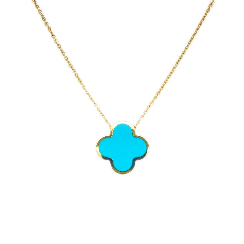 Necklaces For Sand Glow-14k Gold & Turquoise Inlay Clover Necklace