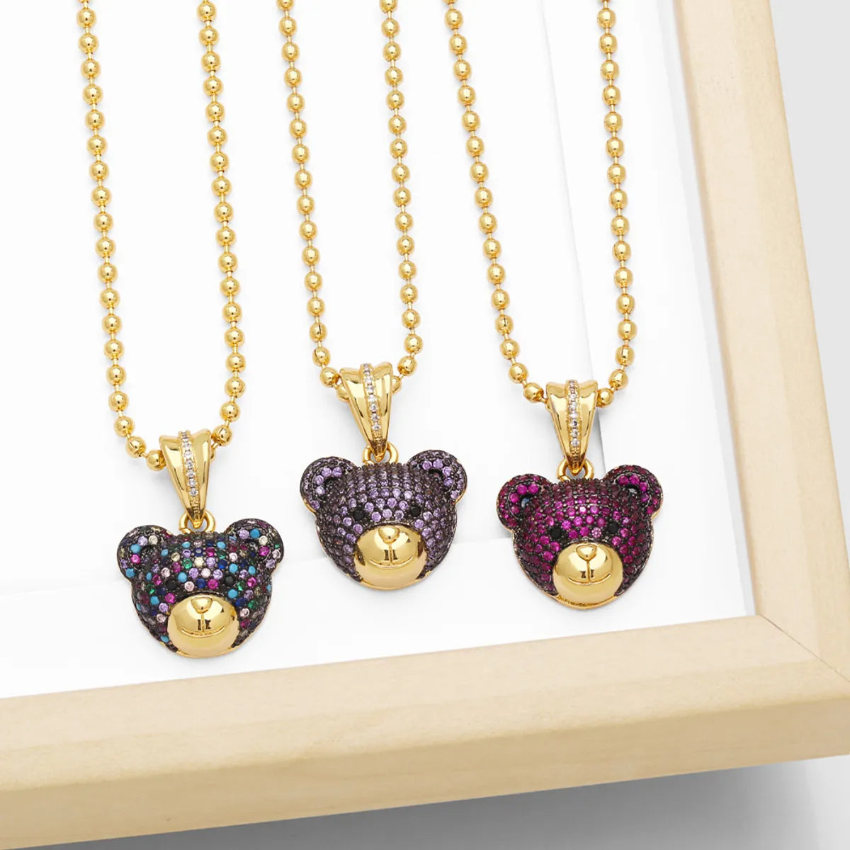 Necklaces For New Kids-Simple Style Little Bear Copper Plating Inlay Zircon 18k Gold Plated Necklace