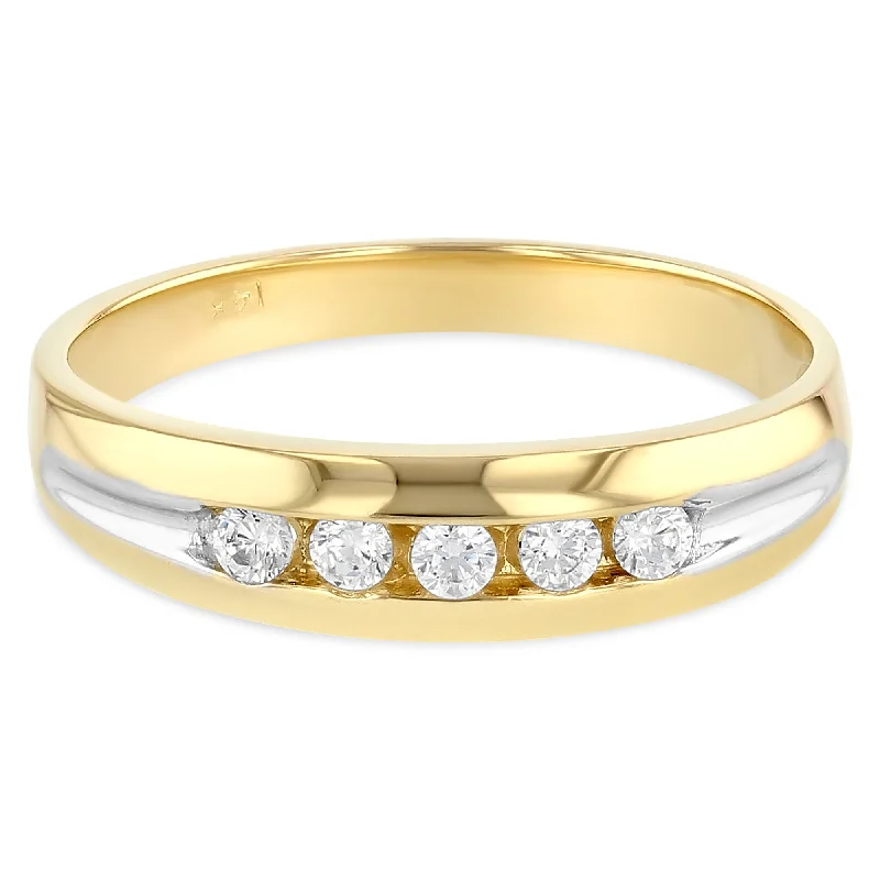 Rings For Frenzied Moments-14K Solid Gold CZ Men's Wedding Band