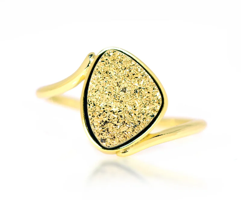 Rings Viral Treasures-Bypass Trillion 18K Gold Druzy Ring