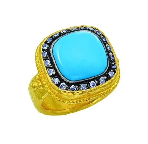 Rings For Knotted Bands-24K Turquoise and Diamond Ring