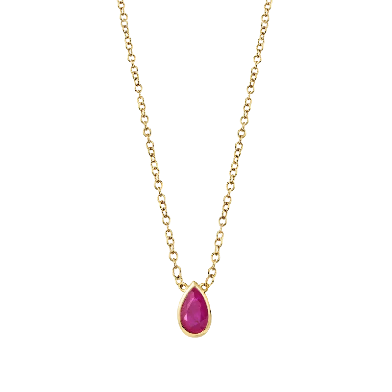 Necklaces Coat Types-Teardrop Necklace - Ruby / 14k Yellow Gold