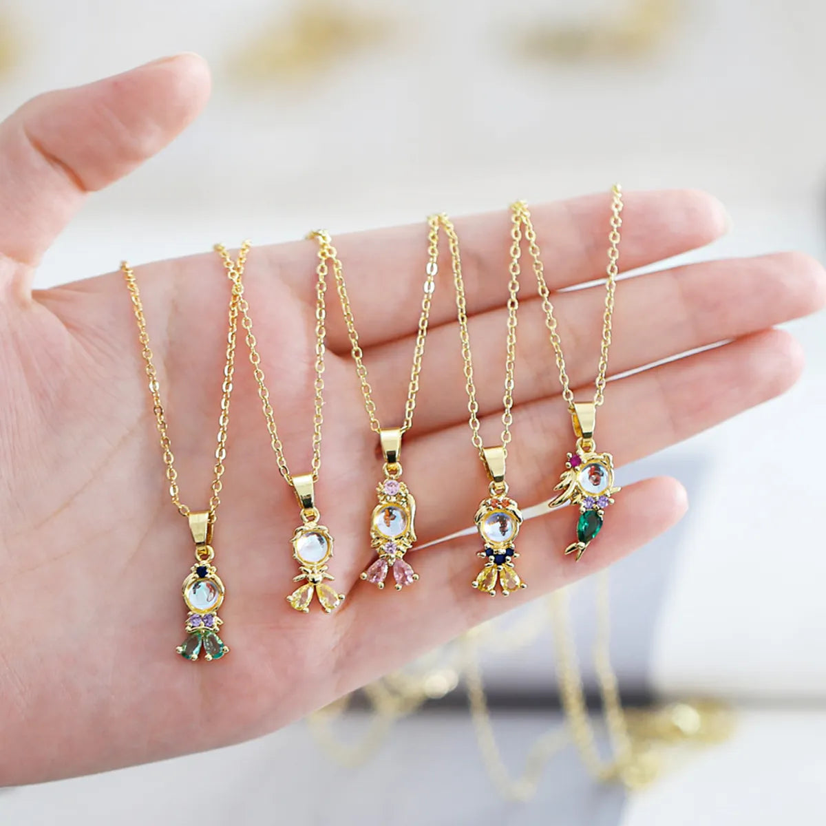 Best Fast Necklaces-Cute Fashion Simple Style Cartoon Character Mermaid Copper Plating Inlay Zircon 18k Gold Plated Necklace