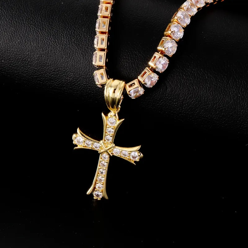 Necklaces For Fine Links-Hip-Hop Cool Style Cross Copper Plating Inlay Zircon K Gold Plated Rhodium Plated Unisex Pendant Necklace