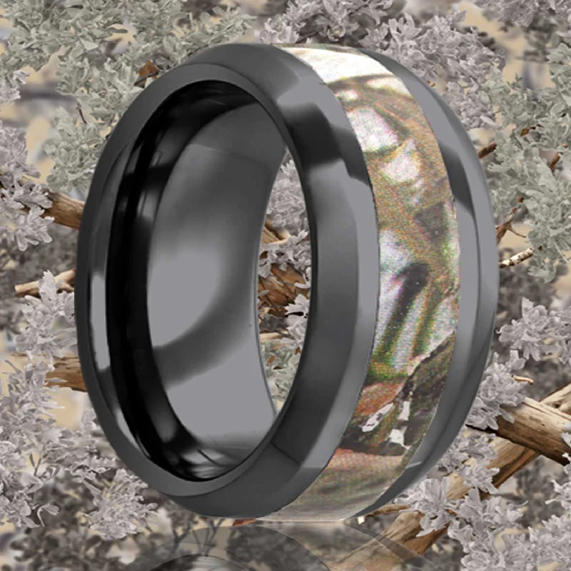 Rings Wear Tales-Black Diamond Ceramic Ring with Camouflage Inlay