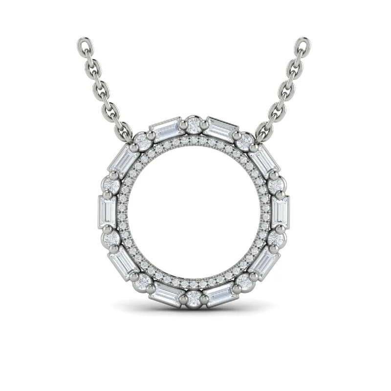 Necklaces For Elders-Diamond Baguette Double Open Circle Pendant Necklace