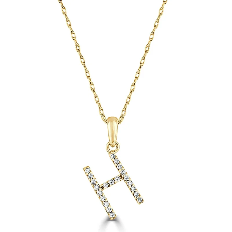 Necklaces With Raw Gems-14k Gold & Diamond Initial Necklace- H