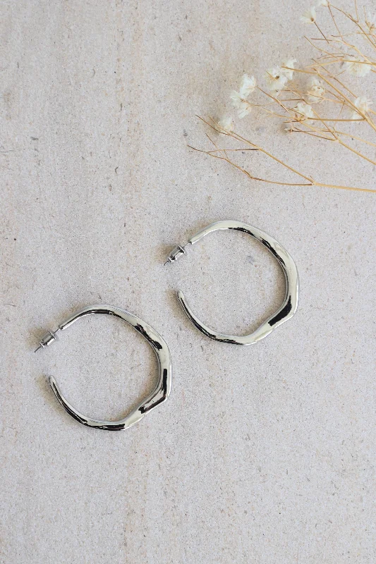 Best Tall Earrings-Modern Organic Silver Hoop Earrings