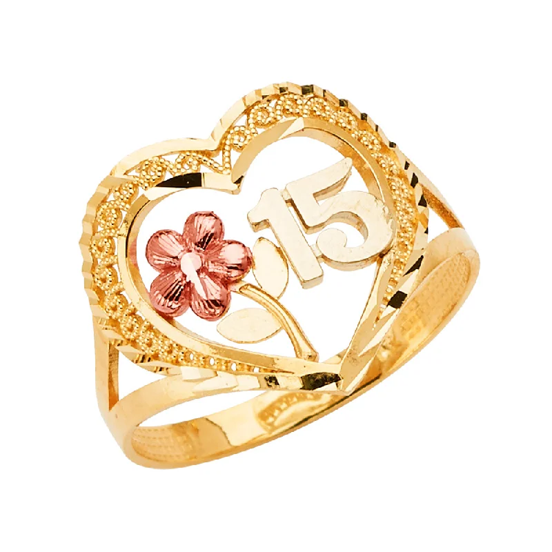 Rings For Hybrid Gleam-14K Solid Gold QuinceaneraÂ CZ Heart Cut Ring