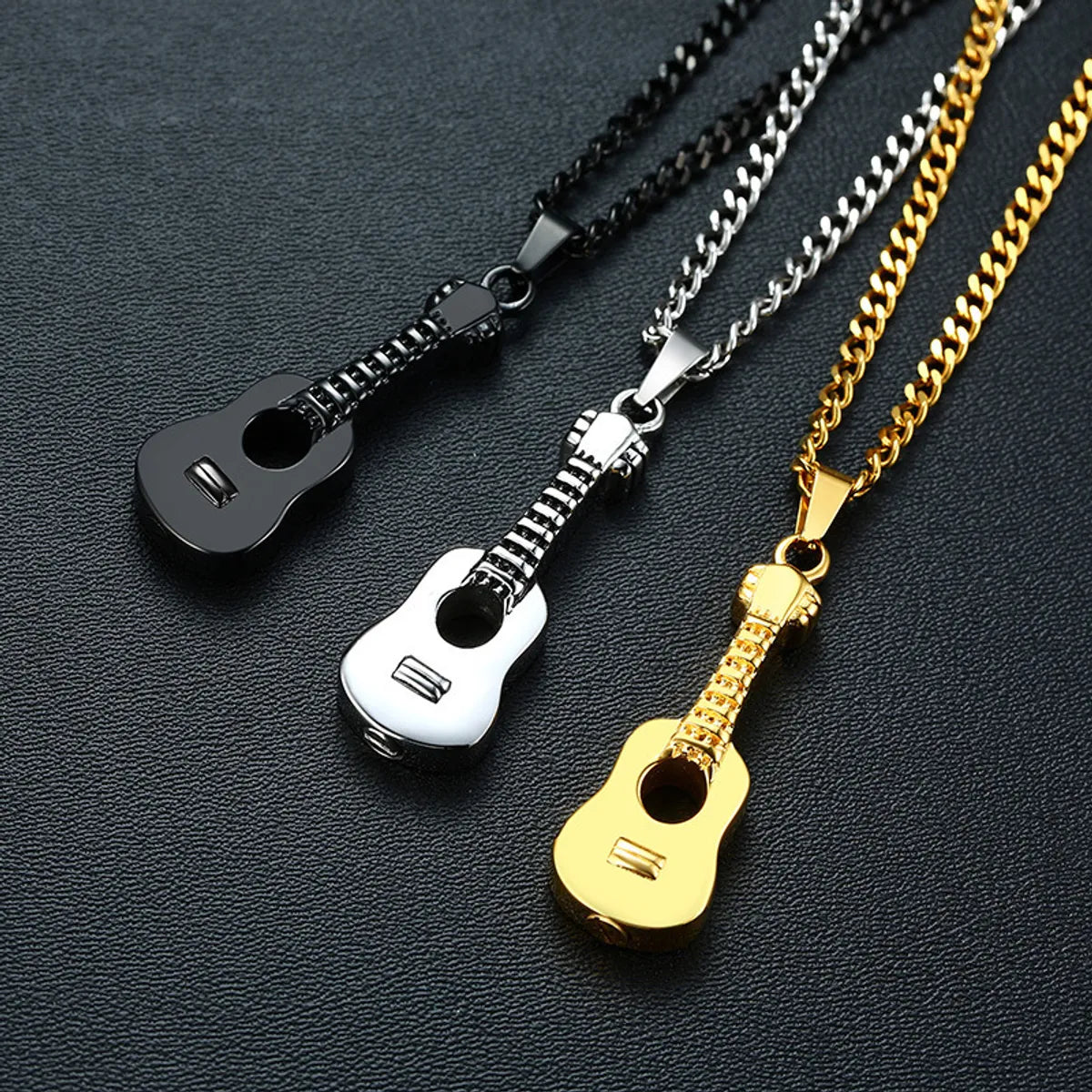 Necklaces With Coral Drops-Fashion Guitar Titanium Steel Pendant Necklace Plating Stainless Steel Necklaces