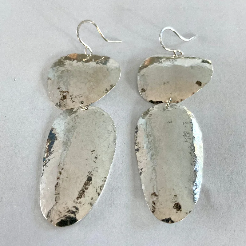 Ideal Earrings For Rich Looks-Sterling Silver Large Double Pebble Earrings