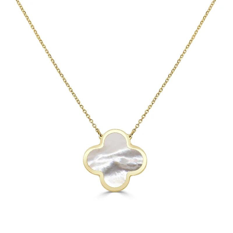 Prime Necklaces For Epic Events-14k Gold & Mother of Pearl Clover Necklace