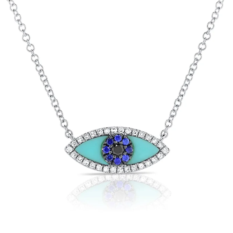 Necklaces Rate Guide-14k Gold & Diamond Turquoise Evil Eye Necklace