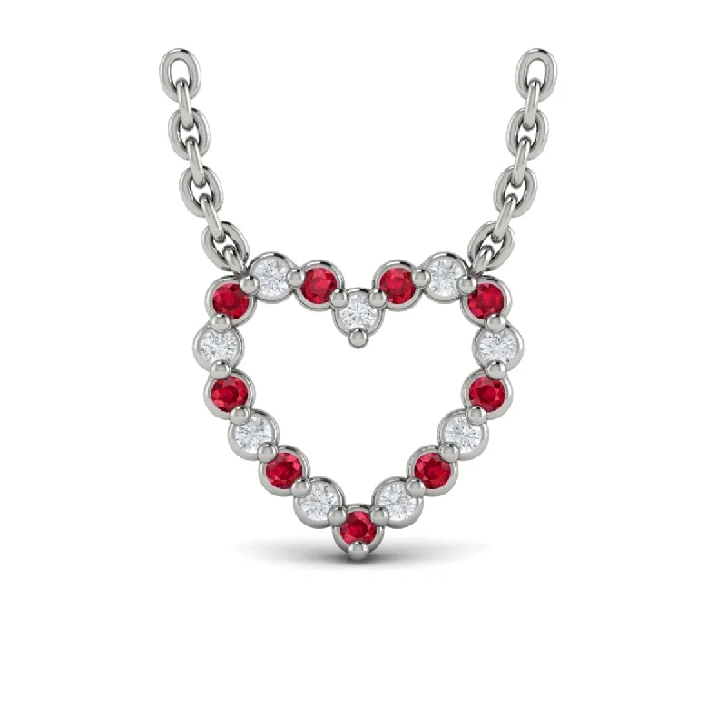 Necklaces For Lunch Glow-Diamond and Ruby  Open Heart Pendant Link Necklace