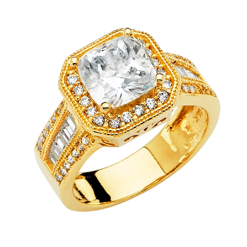 Rings Gleam Metrics-14K Solid Gold Princess Cut CZ Wedding Engagement Ring