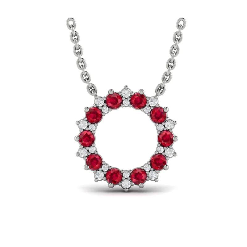 Best Rich Necklaces-Diamond and Ruby Open Starburst Circle Pendant Necklace