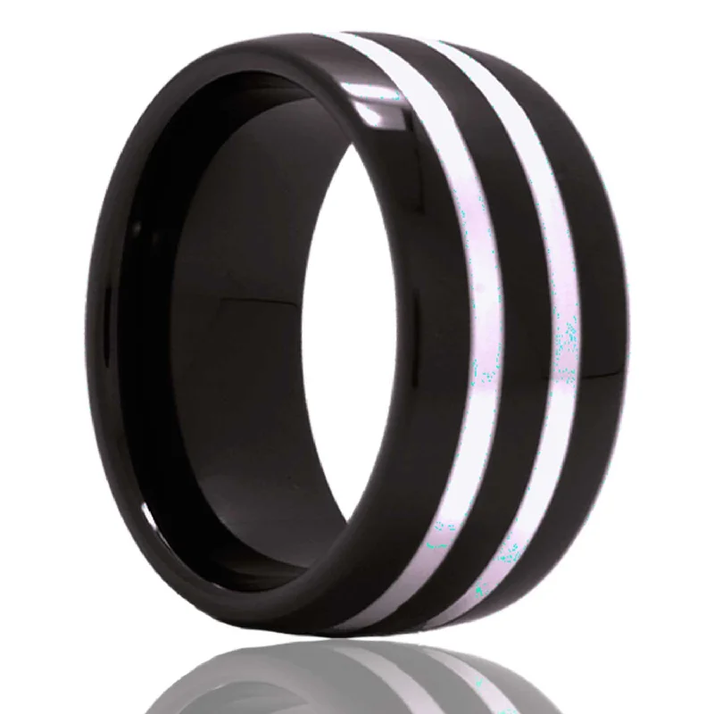 Rings Gleam Ratings-Black Diamond Ceramic Ring with Argentium Inlay