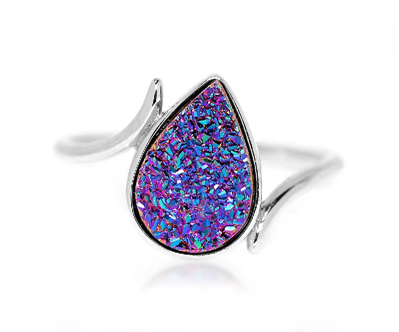 Rings For Solo Flash-Bypass Teardrop Purple Rainbow Druzy Ring