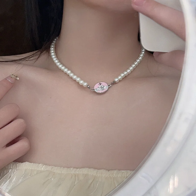 Necklaces For High Shine-Women's Sweet And Cool Style Planet Imitation Pearl Alloy Necklace Necklaces